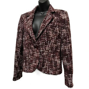 Emma James Basketweave Tweed One Button Blazer Wine Red and Black Womens 6